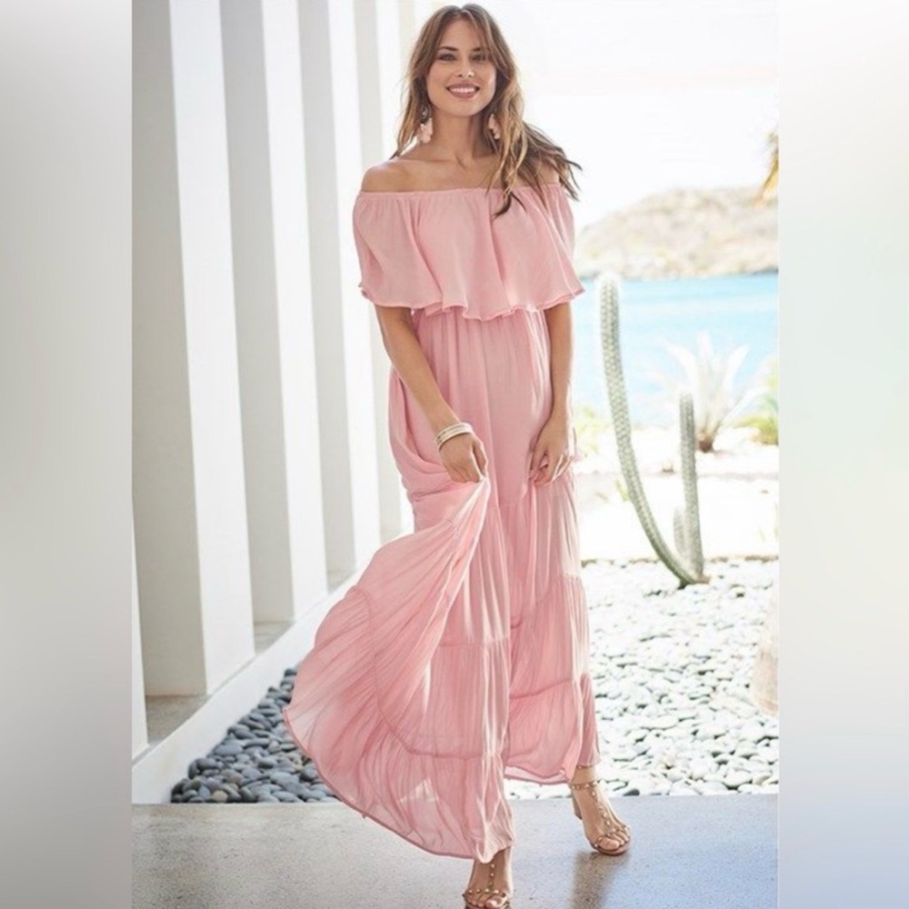 VENUS Blush Off-Shoulder Maxi Dress